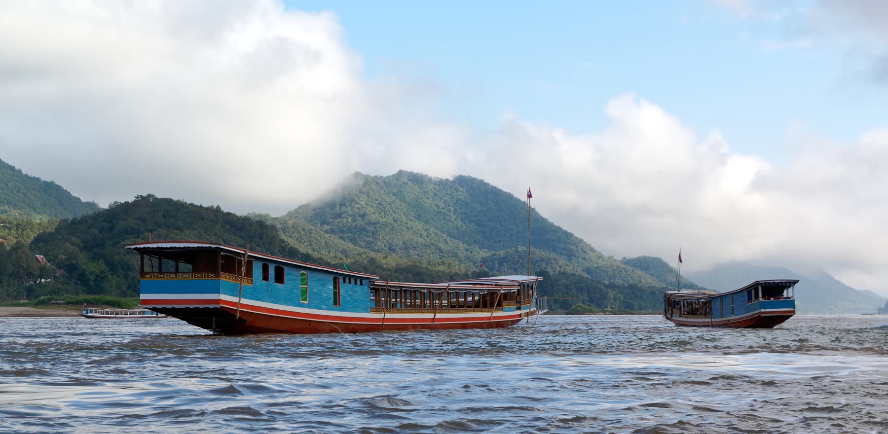 Slow boats on the Mekong near Luang Prabang